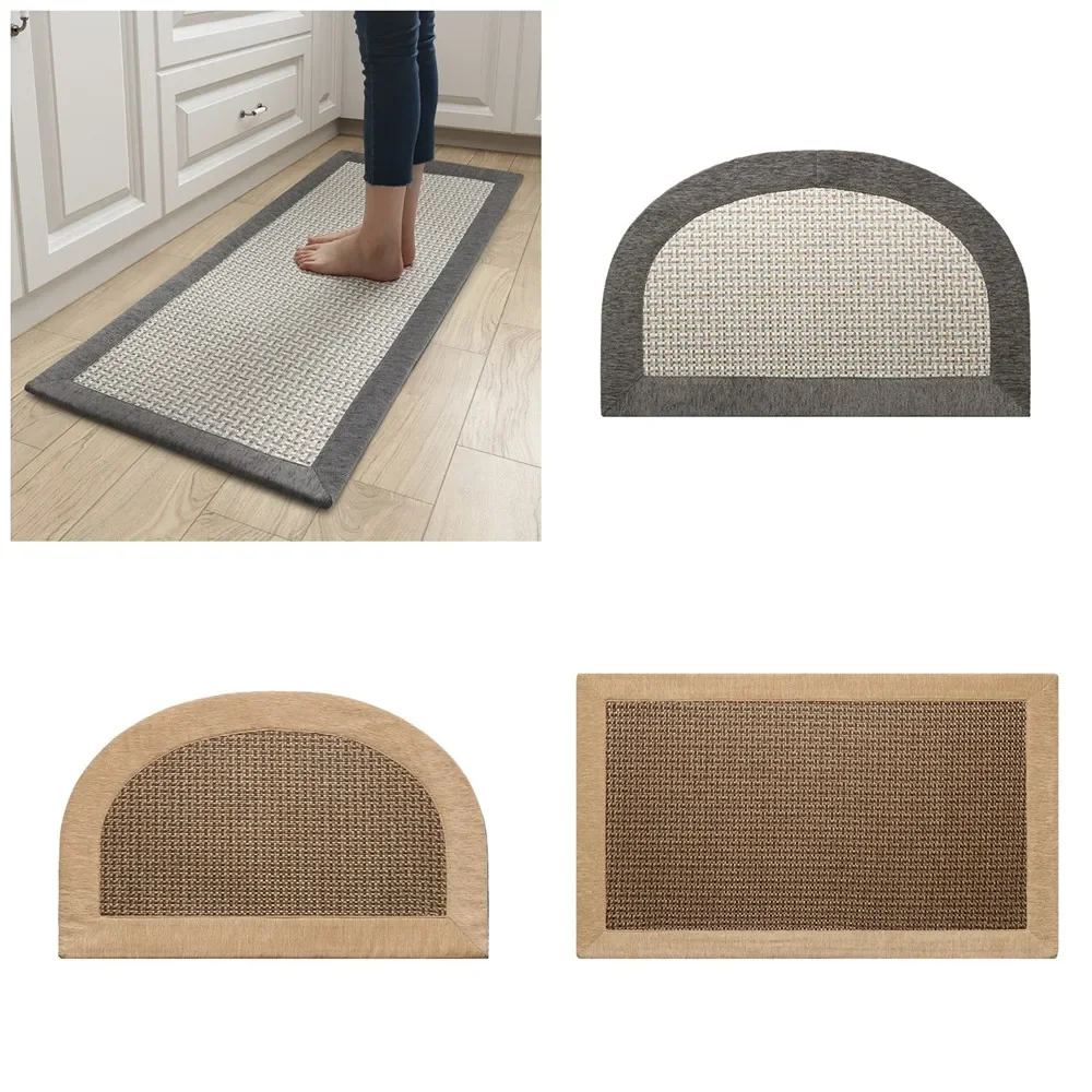 Premium Linen Semi-Circle Kitchen Mat - Ultra Fast Water & Oil Absorption & Non-Slip Backing | Eco-Friendly Long Floor Rug