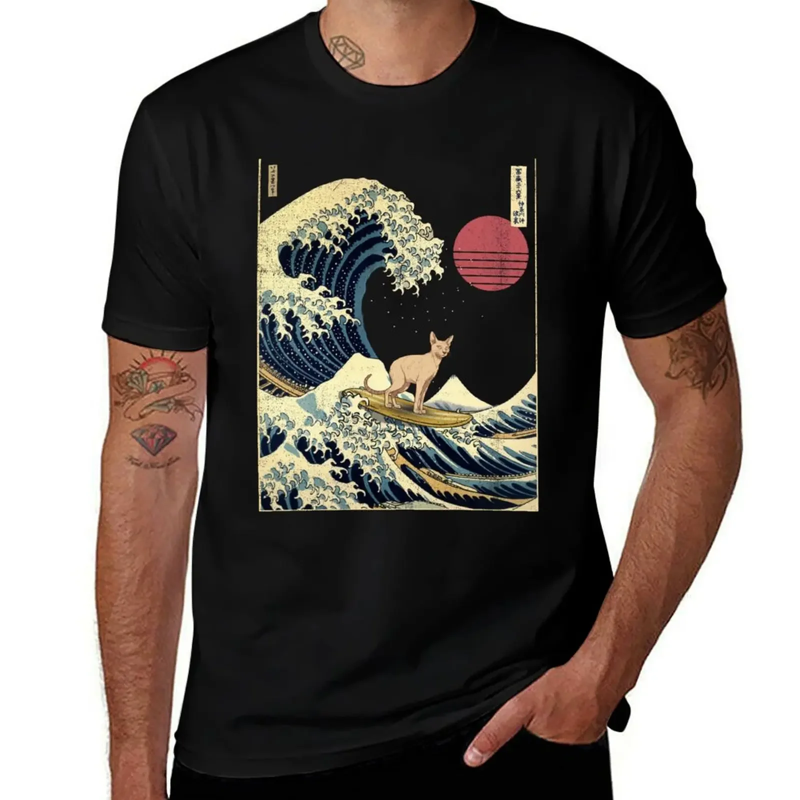 Oriental Shorthair Cat Kanagawa Japanese Surfing Wave T-Shirt customs design your own Aesthetic clothing mens champion t shirts