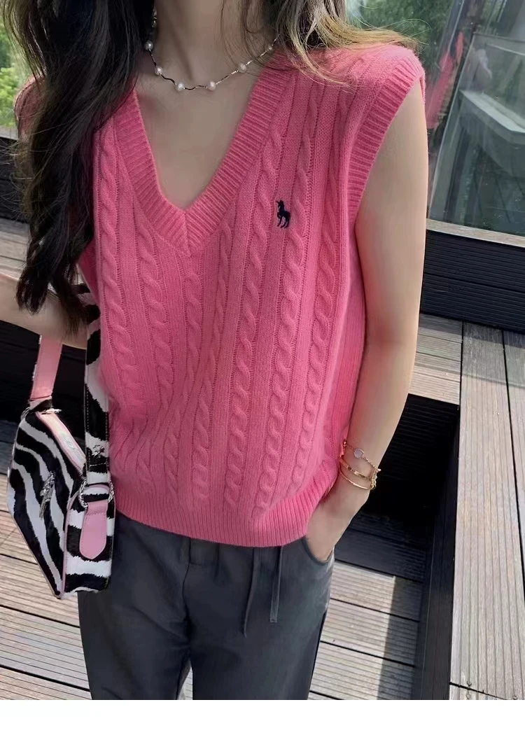 

100% Australian wool knitted women's V-neck sleeveless vest sweater short versatile jacket women's pullover wool vest hot sellin