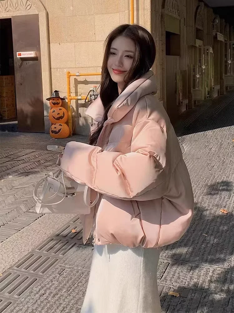 2025秋冬スイートピンクジャケット レディース カジュアル ジップポケット フェイクファー 無地コート 女性ファッション シック レディースアウター 新作