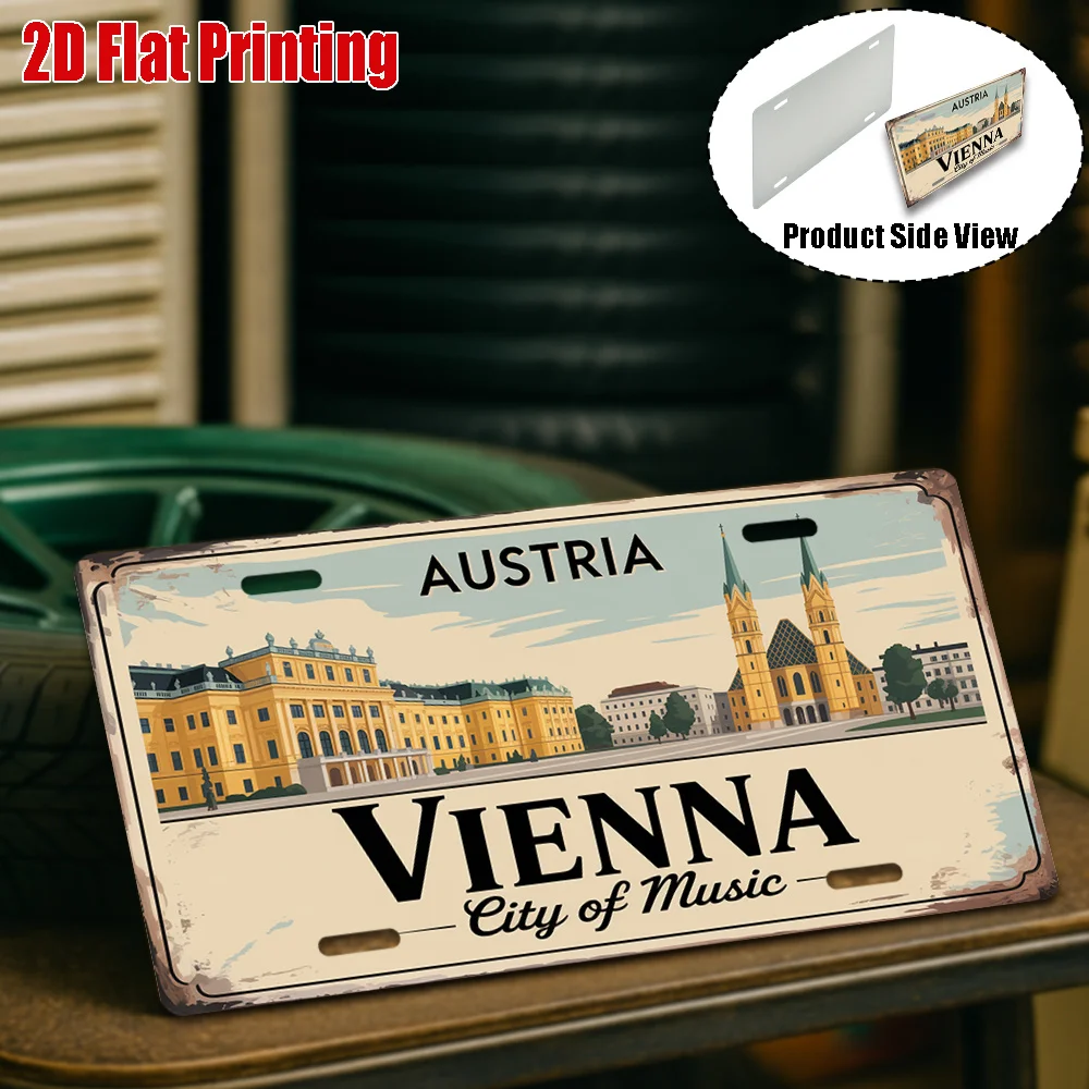 2D Flat, [2D Flat] 1pc, Vintage Metal Sign, Solely for Decoration, Outdoor Wall Art (29.97Cm * 14.99Cm), Welcome to Vienna Si