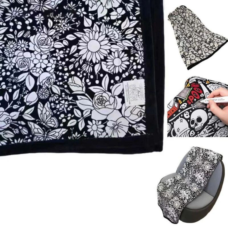 

Color Pens DIY Coloring Blanket Material Creative Design Paint Your Own Blanket Machine Washable Colorful Blanket