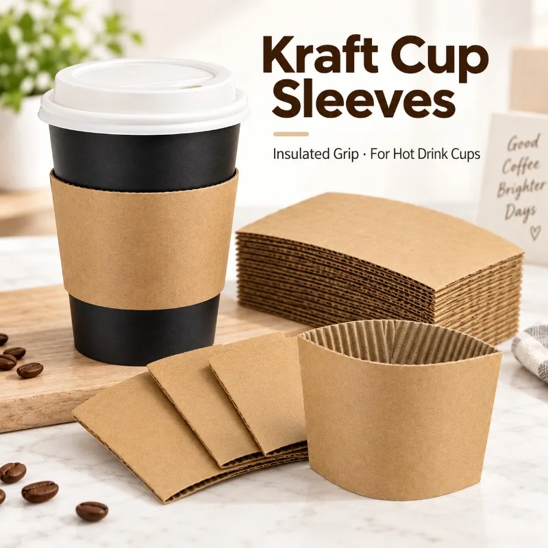 50/100PCS Disposable Kraft Paper Cup Sleeves Coffee Cup Covers for Hot Cold Drinks Travel Party Picnic Tea Beverage Holders