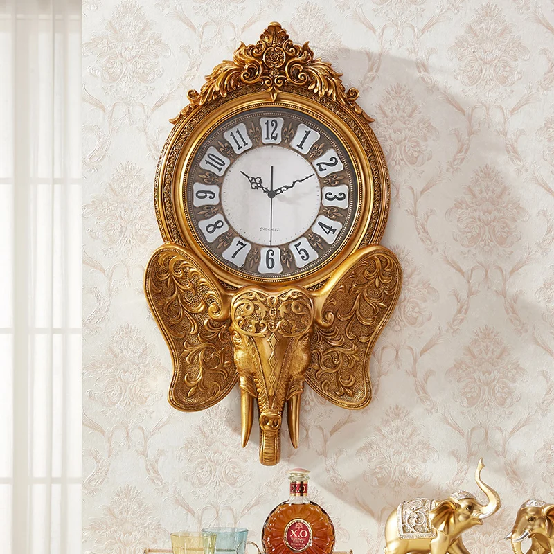 Home living room elephant quartz clock American luxury large wall light ultra-quiet