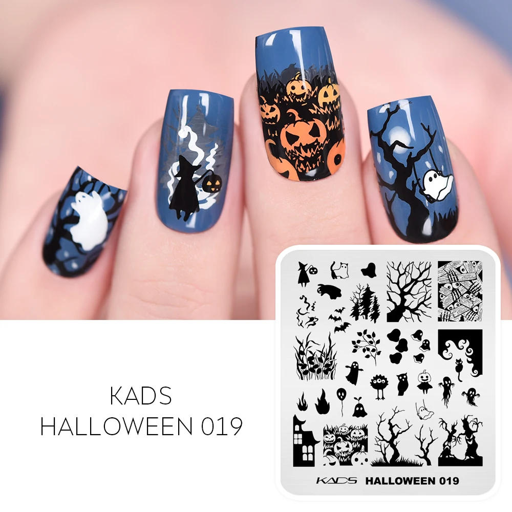 

1PC Nail Art Stamping Plate for Halloween Pumpkin Lantern Skull Spider Web Black Cat Gel Polish Decoration Nail Tips Manicure