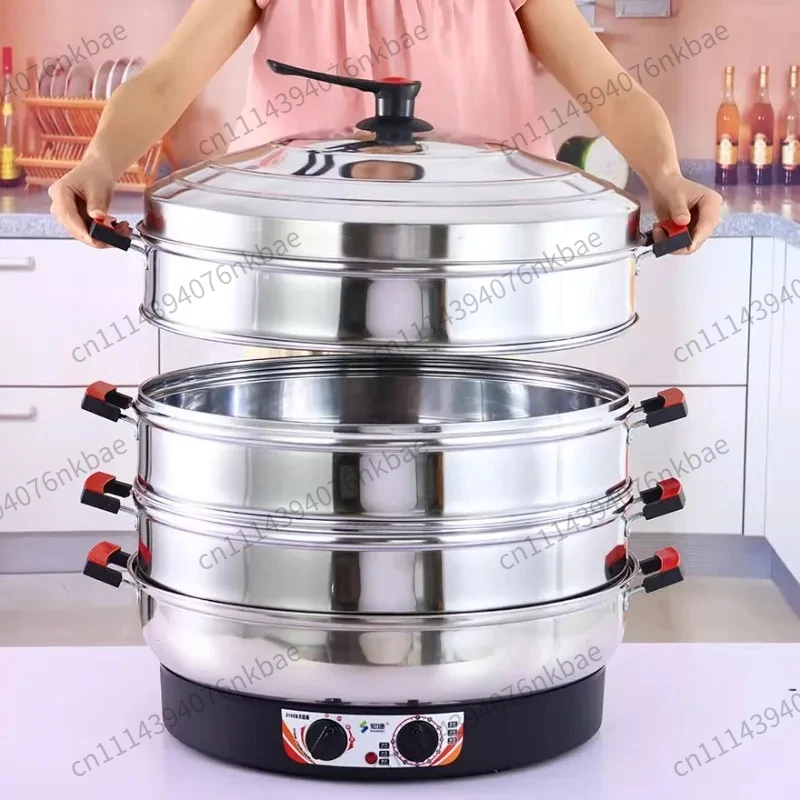 3 Layer Large Commercial Electric Steamer Stainless Steel Auto Power-off Thermal Insulation Bun Steamer