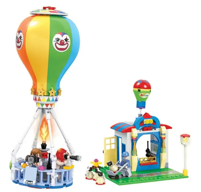 [Funny] DIY 275pcs Clown Hot air balloon city modern paradise +  figures Building blocks toy model kids assemble education toys