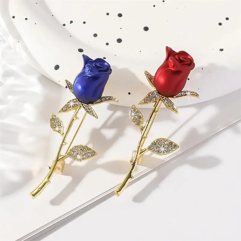 Creative Beautiful Rhinestone Rose Flower Brooches For Women Lady Elegant Flower Pin Summer Wedding Party Valentine's Day Gift