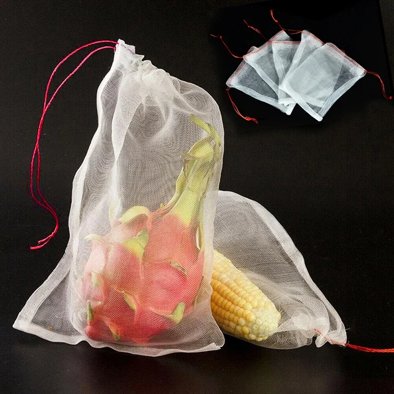 Fruit Vegetables Mesh Bags Drawstring Bags Anti Insects Pests Birds Breathable Bag Reusable Storage Bag Home Kitchen Supplies