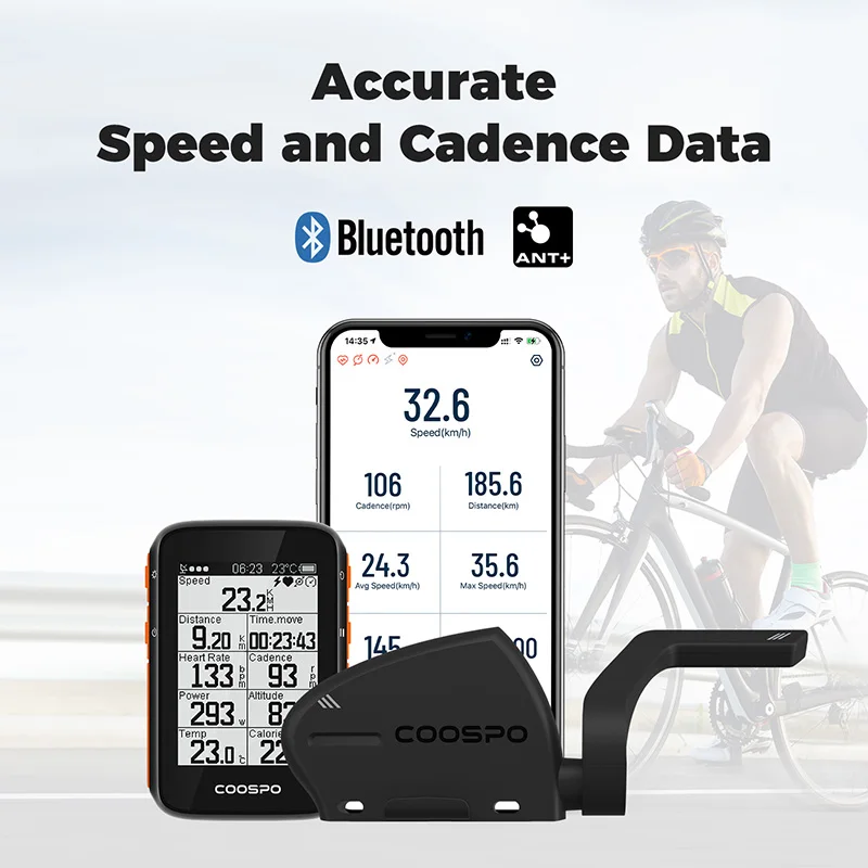 COOSPO Bicycle Speed And Cadence Dual Sensor Bluetooth 5.0 ANT+ Wireless Waterproof For Wahoo Zwif Garmin etrex 30x