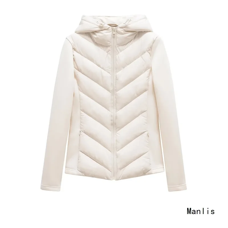 Women's Clothing 2026 New Elegant Fashion Patchwork Long Sleeve Stand Collar Zippers Hooded Cotton Jacket Solid Color Sport Coat