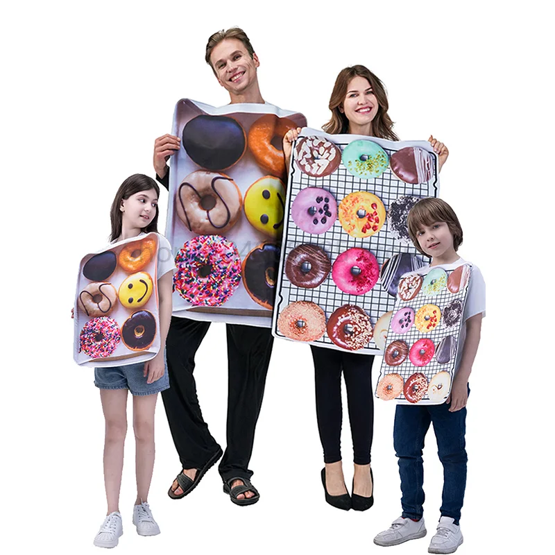 

Cute Boy Girl Children Doughnut Box Halloween Fancy Dress Up Adult Women Men Family Box of Donuts Costume