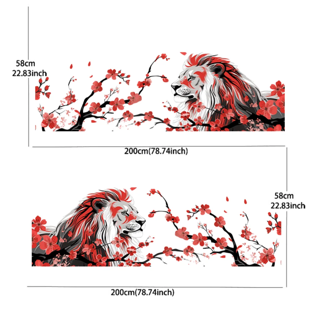 Graffiti art lion splashing flower branches car decal full body floral decoration covering scratches protect car decal waterproo