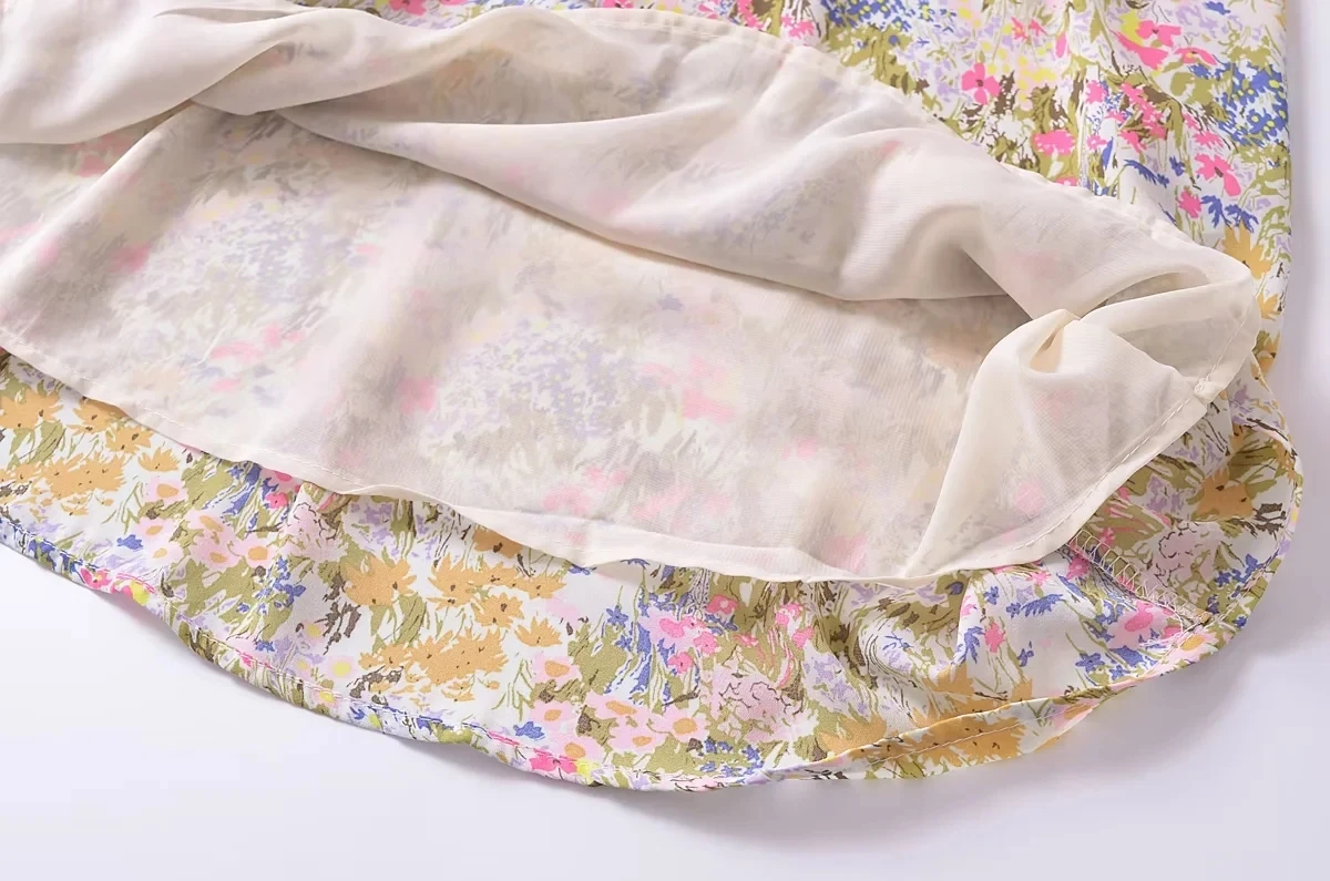 Summer New Sle Vintage Floral Print Pleated Elastic Waist Slimming Strap Dr Commute Single Piece Other Material 00%