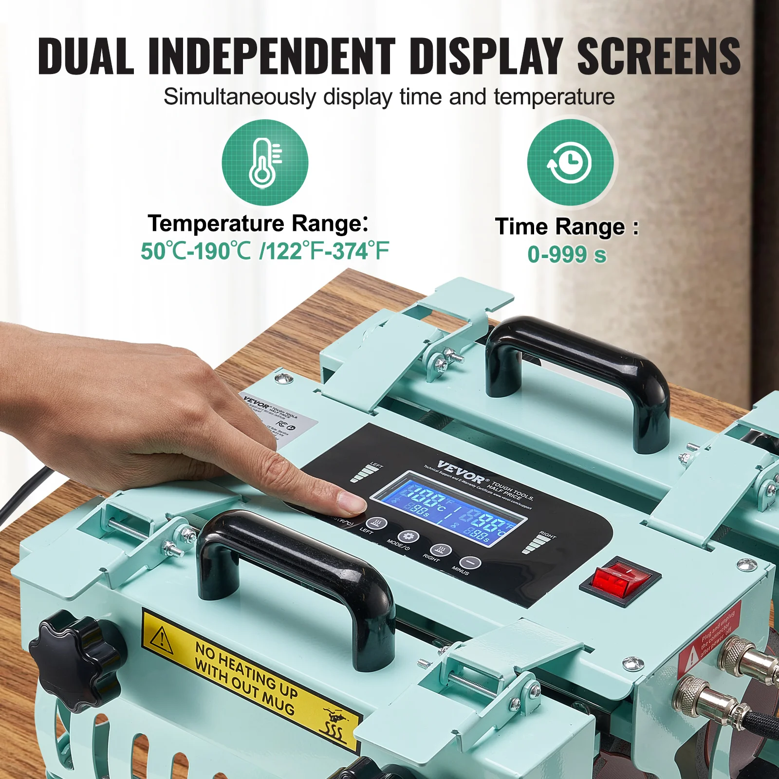 VEVOR Presse à Chaud pour Tasses 32,5-89 cL Diamètre 75-85 mm, Machine de Sublimation 2 Stations, Chauffage Rapide et Uniforme, Deux Écrans d'Affichage Indépendants, pour Transférer Images sur Mug