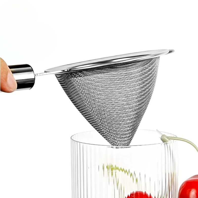 Stainless Steel Conical Strainer Round Handle Fine Mesh Cocktail Filter Sieve for Bartender Coffee Milk Tea Kitchen Bar
