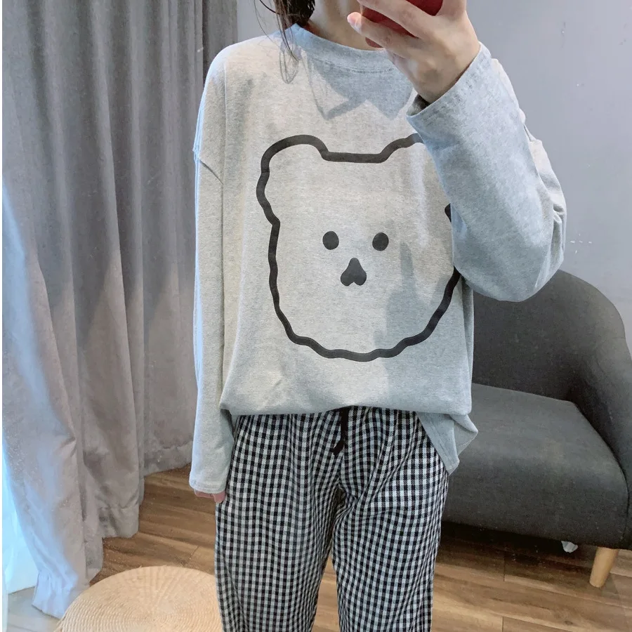 Ladies 2-Piece Set Of New Spring And Autumn Women\'s Sleepwear Long-Sleeved Trousers Korean Version Of The Loose Casual Homewear