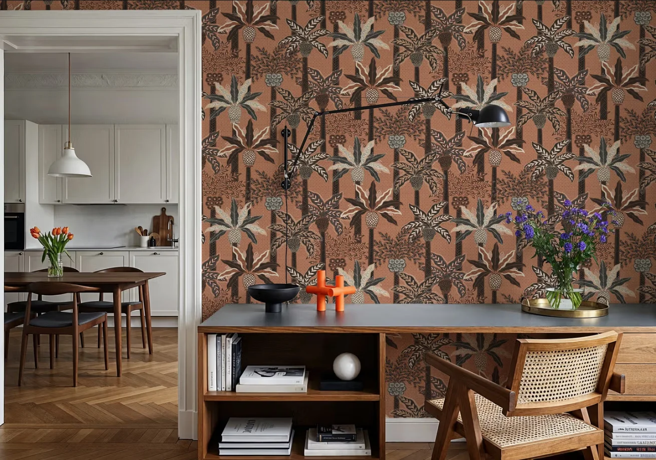 Customized Wallpaper Tropical Rainforest Plants Palm Trees Pineapple, Black, White, and Beige Palm Leaves 3d wallpaper mural