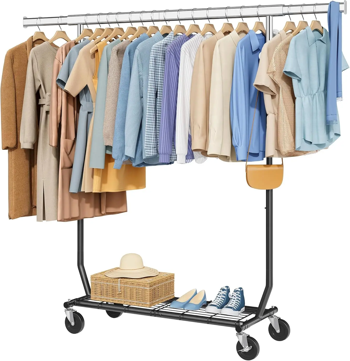 

Clothes Rack Heavy Duty Load 350 LBS, 73.8' Extendable & Adjustable Foldable Clothing Rack for Hanging Clothes, Garment