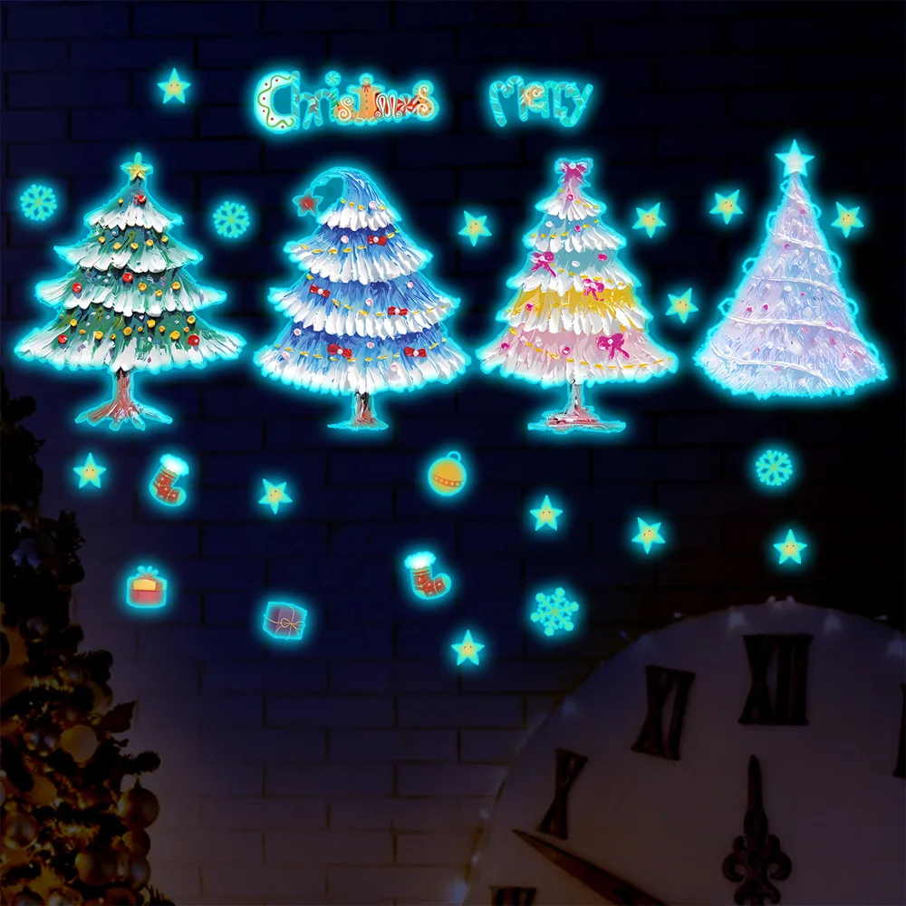 

DIY Christmas Window Stickers Fluorescent Stickers Wall Stickers Xmas Tree Electrostatic Decals for Holiday Home Party Decor