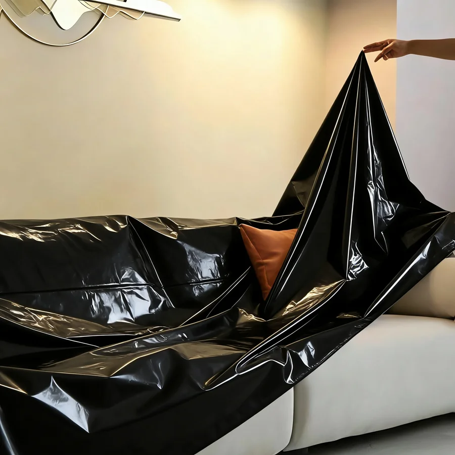 Black Easy Clean Sofa Cloth Cover PVC High Quality Plastic Dustproof CoverMoisture-proof Oil-proof Water-proof Thin Chair Cover
