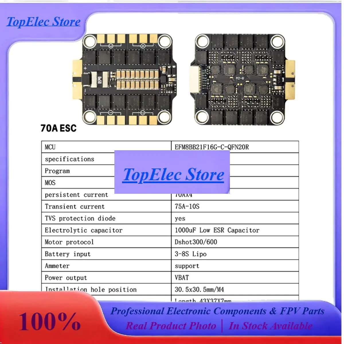 TopsH743 Flight Stack H743 Flight Control 4in1 70A/80A ESC 3-8S Lipo Dual ICM42688 Gyro 7 UART For RC FPV Racing Drone 70A
