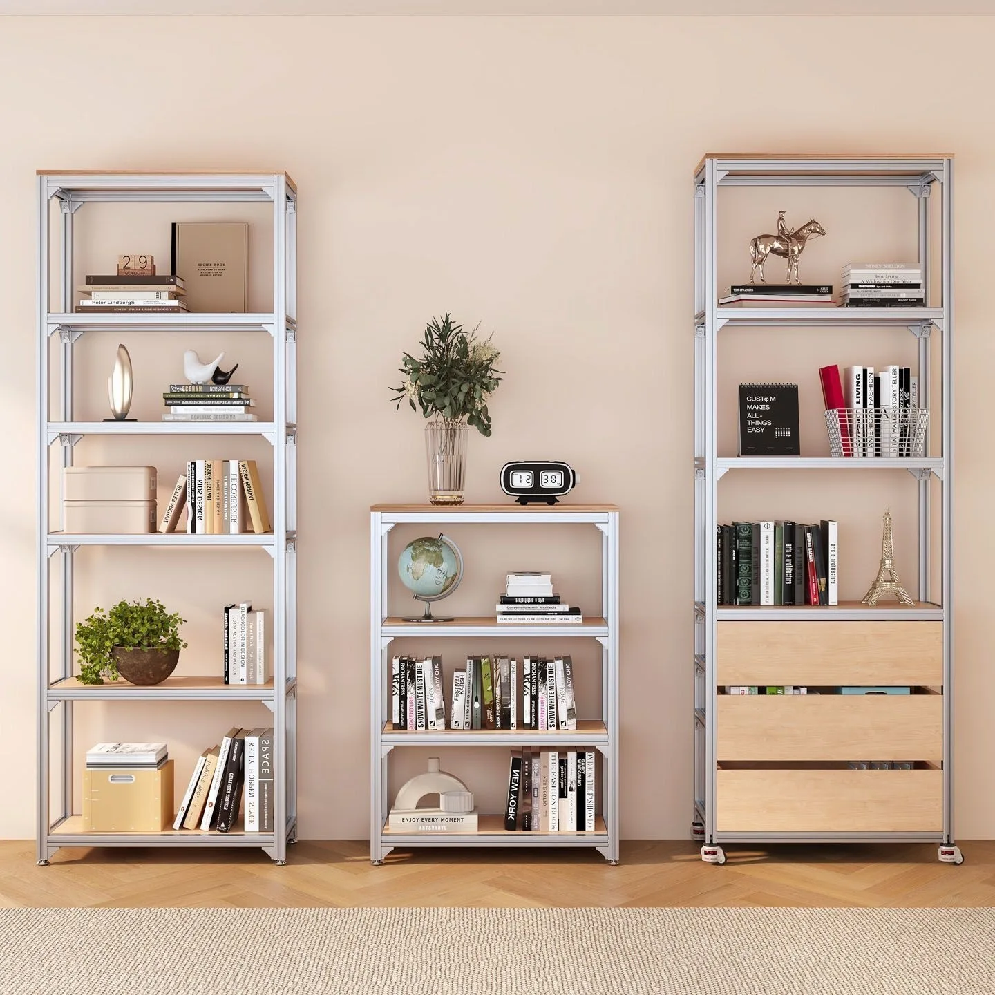 New ecological plate aluminum profile study shelf floor multi-layer storage living room display rack