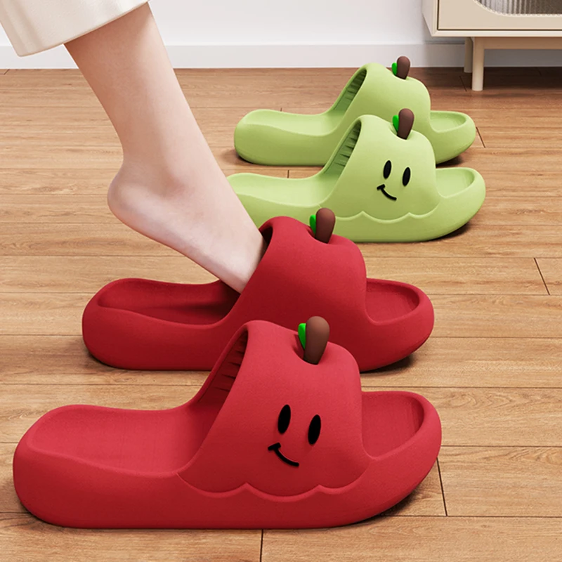 2026 Lovely Apple Eva Slippers Women Summer Couple Platform Cloud Slippers Woman Lightweight Non Slip Indoor Home Slides Female image 2