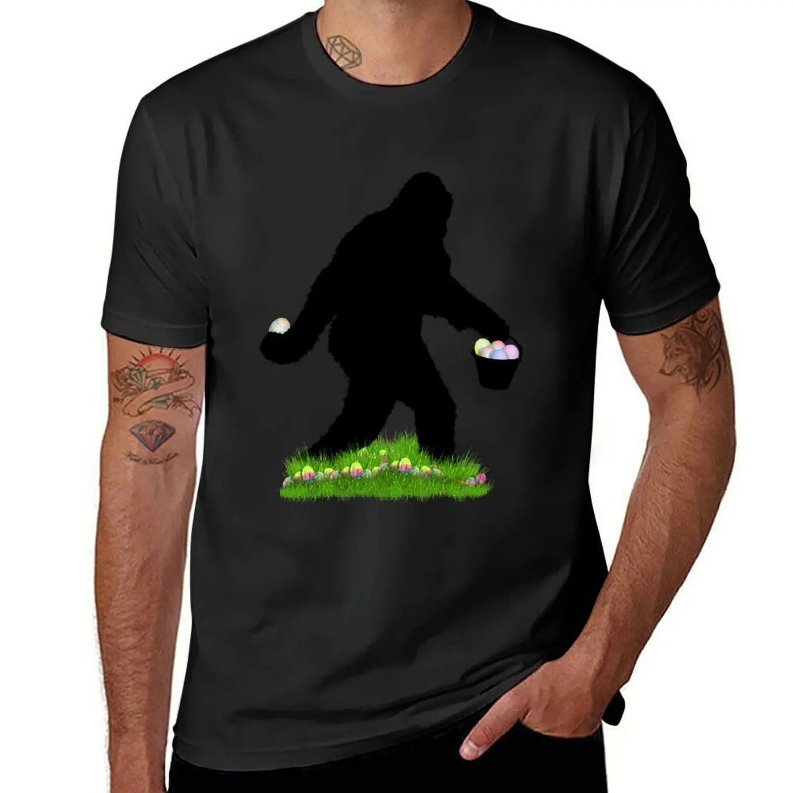 

Gone Easter Squatchin with Pastel Background T-Shirt cute clothes animal prinfor boys Men's clothing