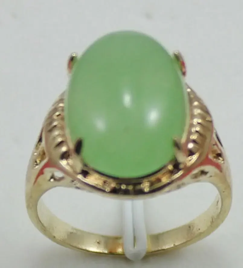 Elliptical green jade 18KGP Ring Size:7.8.9