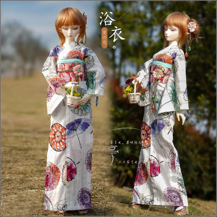 

Delicate BJD Doll Clothes 1/6 1/4 1/3 Painted Umbrella Pattern Japanese style Kimono DD MSD Summer Yukata YOSD Uncle Accessories