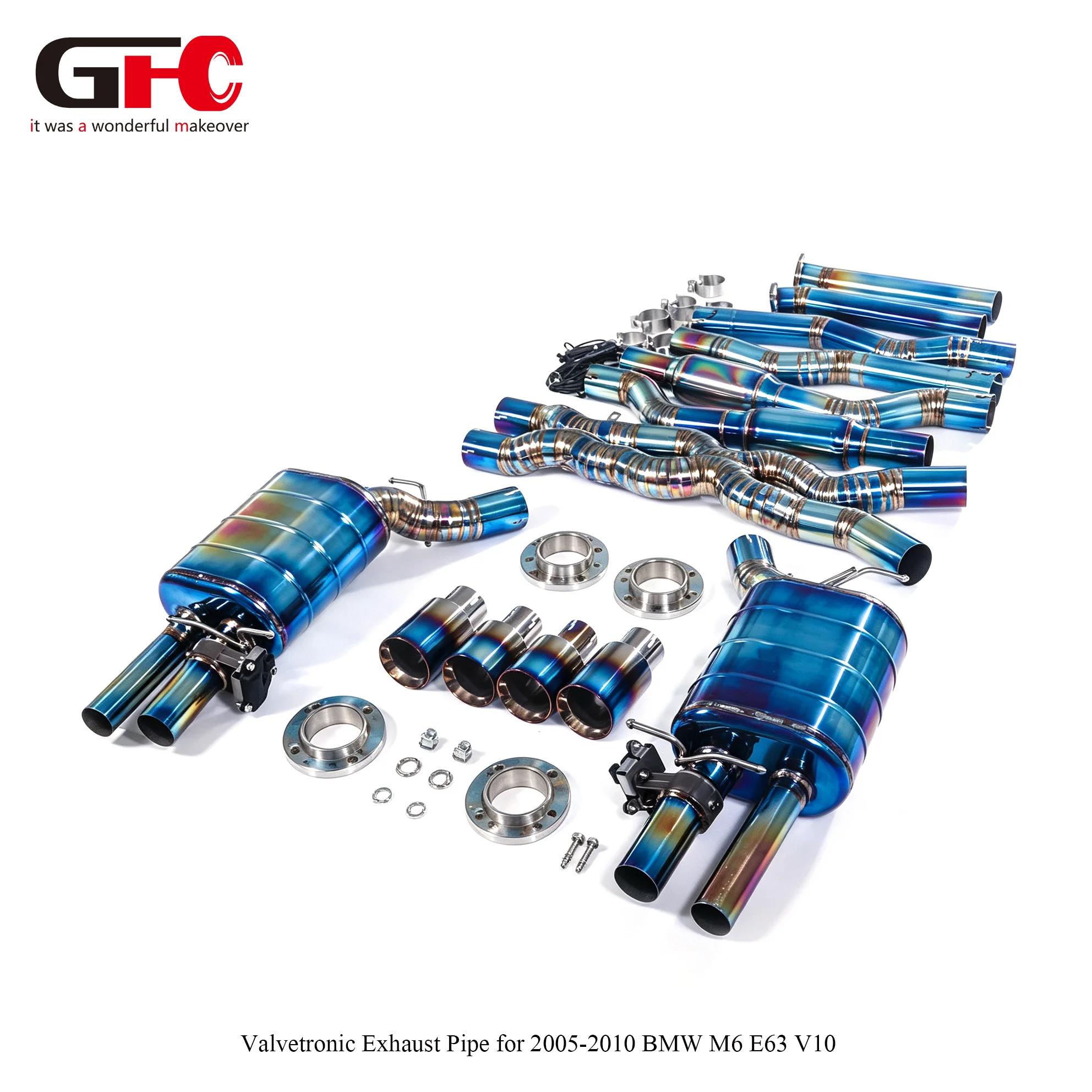 For GFC Titanium Valved Catback Exhaust System For BMW M6 E63 S85 V10 5.0L Dual Muffler Dual Valve Quad Exhaust
