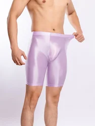 Men Tight Shorts U Bulge Pouch Shaper Wear Sexy Satin Shiny Leggings Man Clothing High Elastic Pants Gym Shorts Exotic Lift Butt