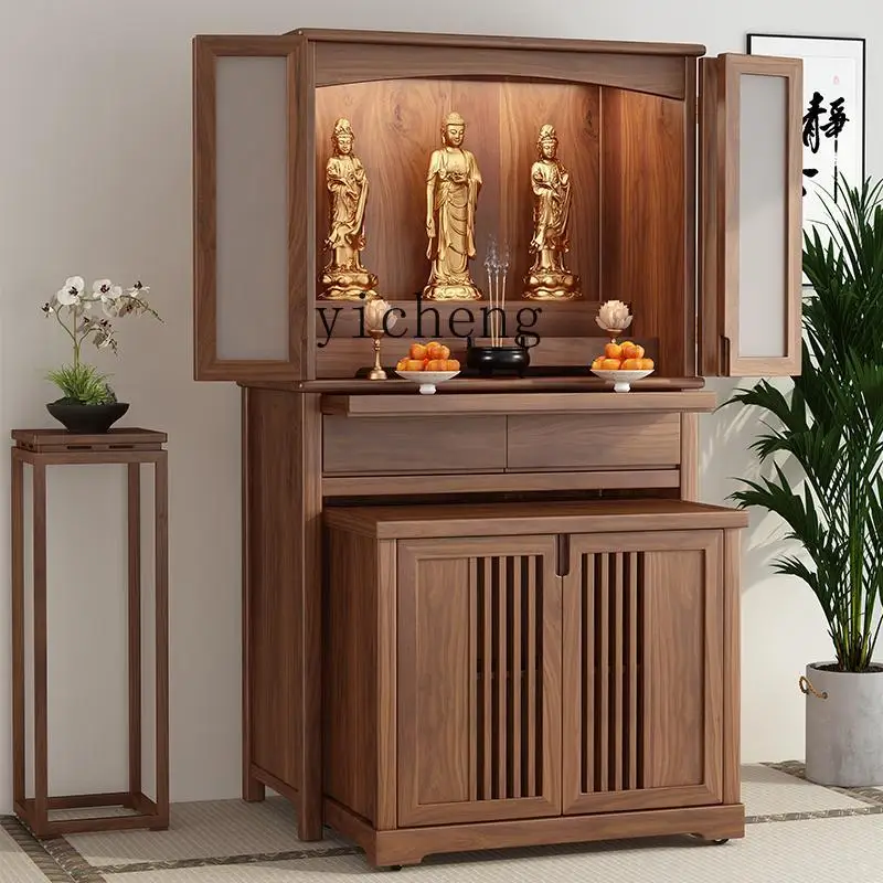 

ZC black walnut casket new Chinese vertical cabinet living room solid wood Buddhist cabinet shrine cabinet