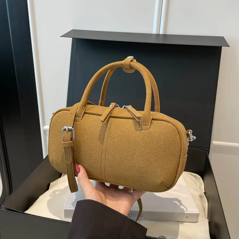 حقيبة صغيرة من جلد الغزال بمقبض مزدوج، تصميم فاخر جديد في حقائب اليد، حقيبة باجيت نسائية كاجوال مع حزام كروس قابل للإزالة