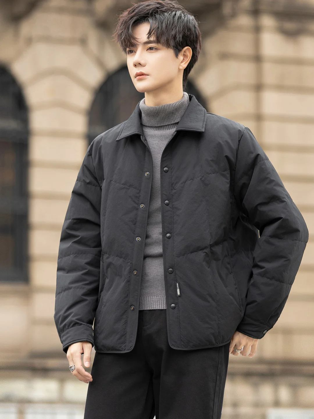 

Легкая мужская пуховая куртка с 90% пуховым наполнителем, в стиле рабочей одежды из Гонконга, с отложным воротником, для активного отдыха и повседневного спорта