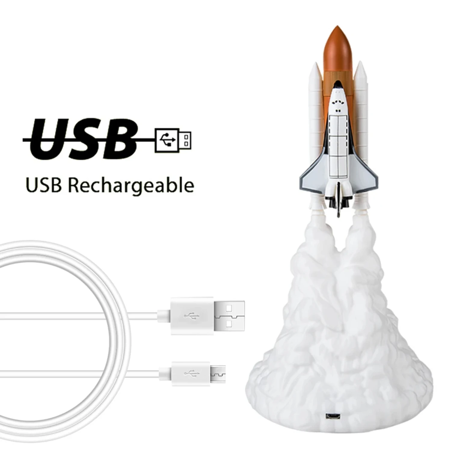 New 3D Print LED Night Light Space Shuttle Rocket Night Lamp USB Rechargeable Mood Lamp Room Decor Christmas Birthday Children G