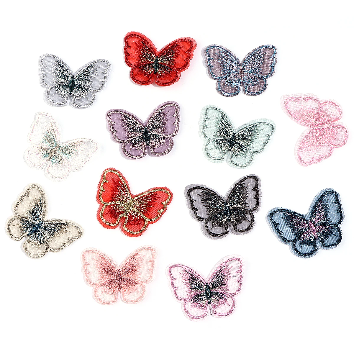 20Pcs/pack Embroidered Mesh Butterfly Appliques Multi-color Garment Patches for DIY Headwear Hand-Crafts Home Sewing Supplies