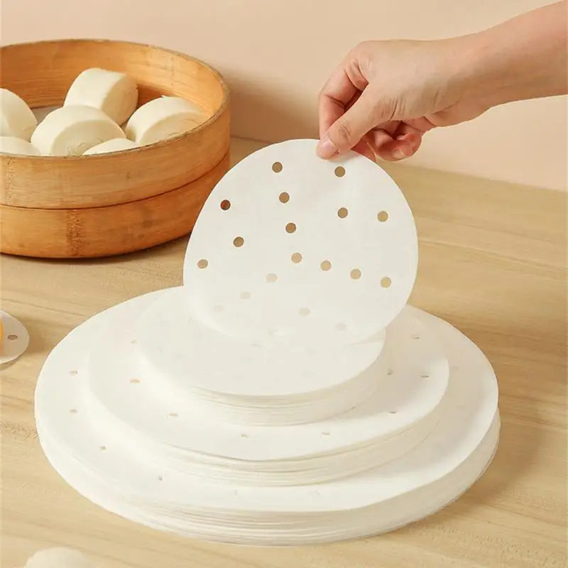 5/200PCS Round Air Fryer Paper 9/15/21/28cm Disposable Non-Stick Baking Papers Steamer Air Fryer Pad Kitchen Utensils