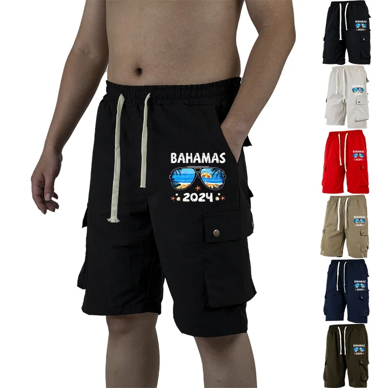 

Tactical Style Cargo Shorts Men Solid Color Drawstring Multi-Pocket Summer Outdoor Casual Loose Fit Work Hiking Trousers