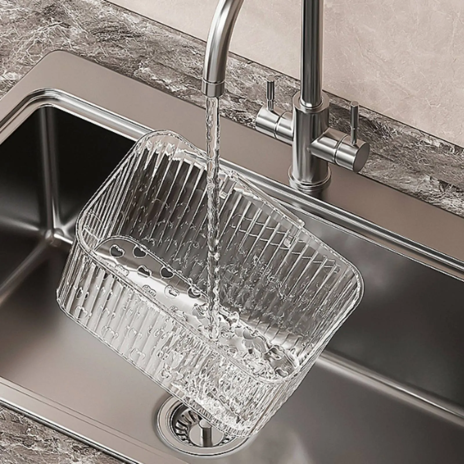 

Suction Holder Storage Basket Easy to Clean Adhesive-Clear Mounting Hanging Basket Draining Storage Bin Reusable for Renters