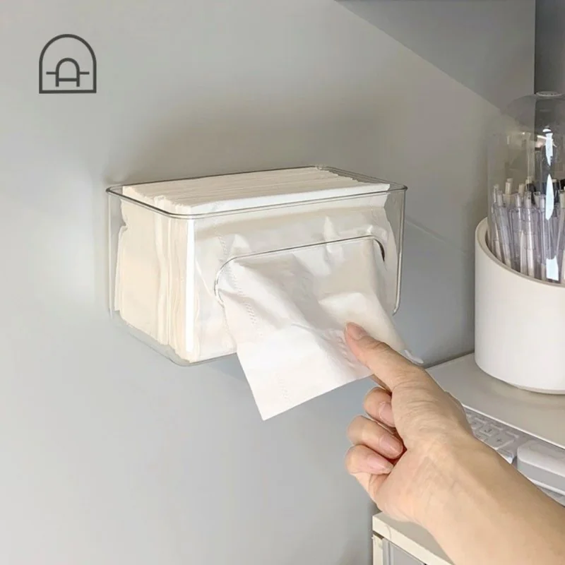 Acrylic Wall-mounted Tissue Box Transparent Paper Towel Storage Box Napkin Paper Box Toilet Punchfree Household Tissue Dispenser