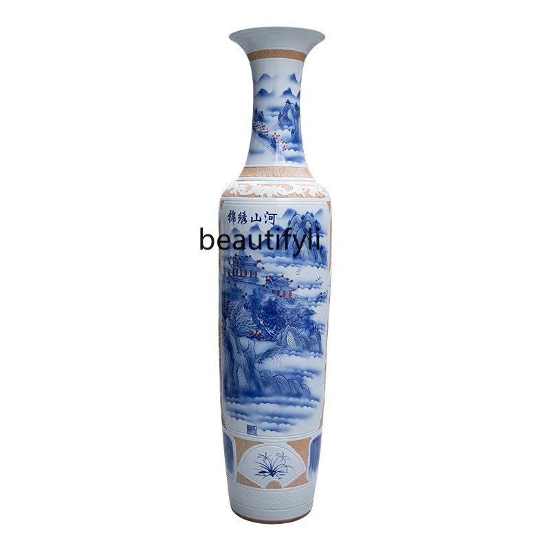 A Beautiful Land Hand-Painted Chinese Floor Vase Ceramic Living Room and Hotel Company Opening-up Ornaments