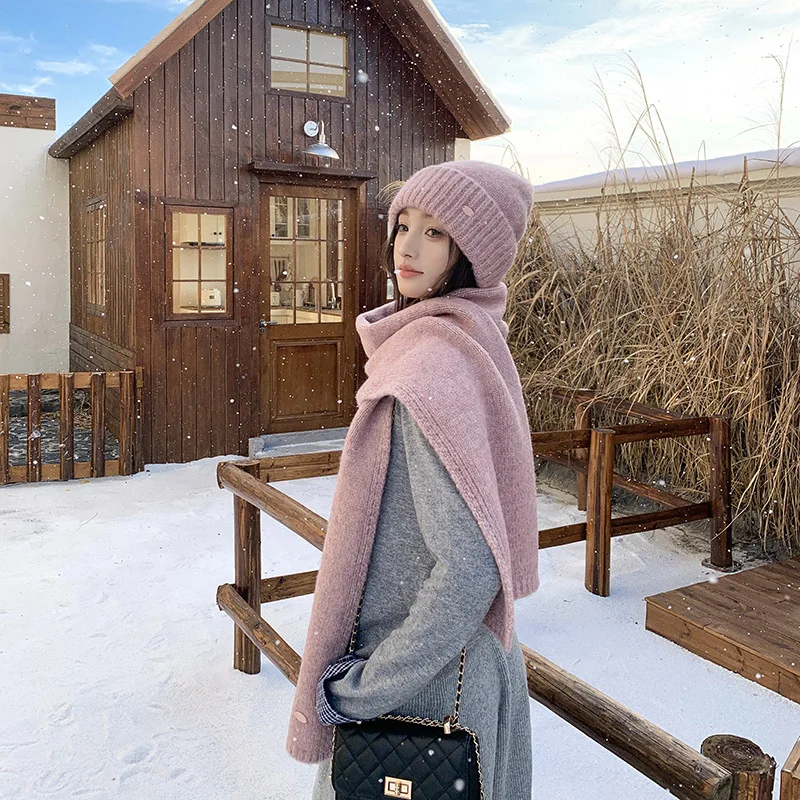 Комплект из 2 предметов, женские зимние шапки, шапки и длинный шарф, женский зеленый, розовый, хаки, зимняя шапка, шарф, комплект женского