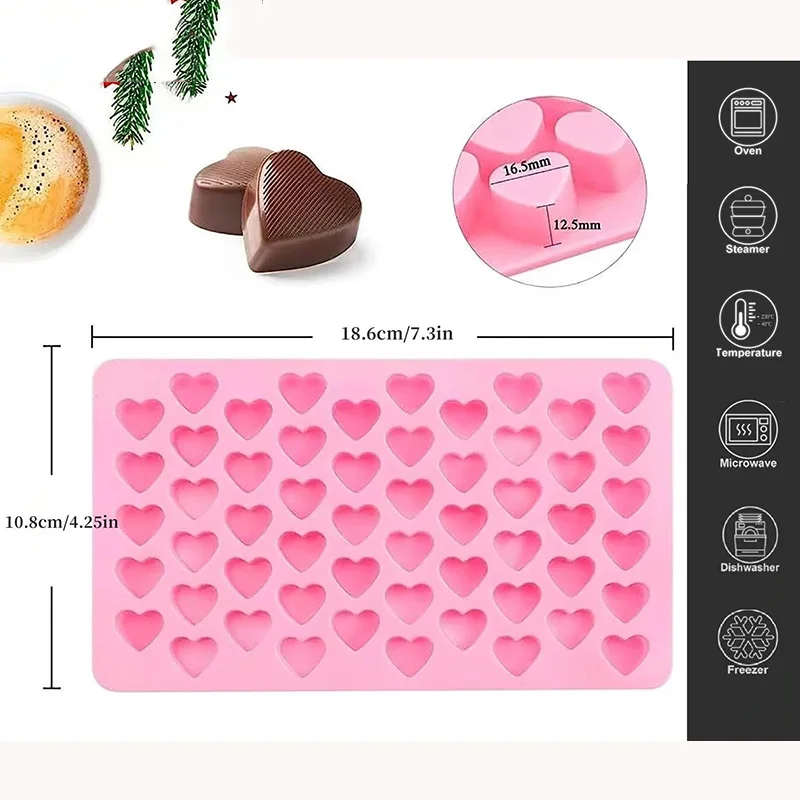 Heart Silicone Molds Non-Stick Food Grade Silicone Baking Mold Reusable Candy Mold Used for Jelly Chocolate Making Supplies