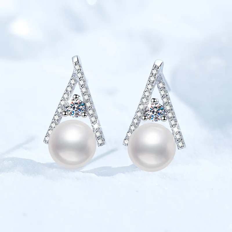 

European and American Moissanite Earrings Platinum PT950 18K Gold Earrings French Freshwater Pearl Earrings Moissanite