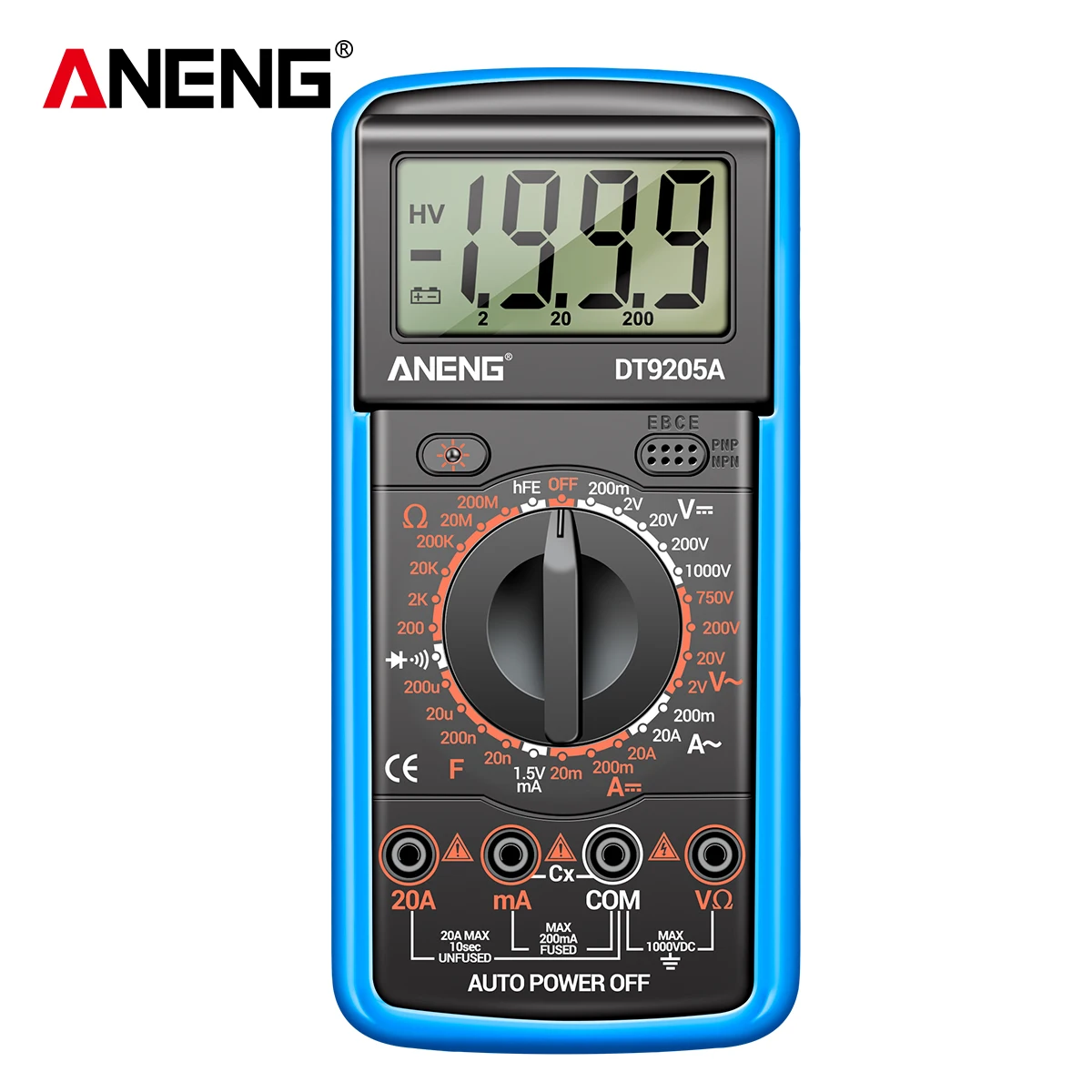 ANENG DT9205A Digital Test Meter 1999 Counts AC DC 750V 1000V 20A Capacitance Triode Diode Auto Power Off Home Repair Multimeter
