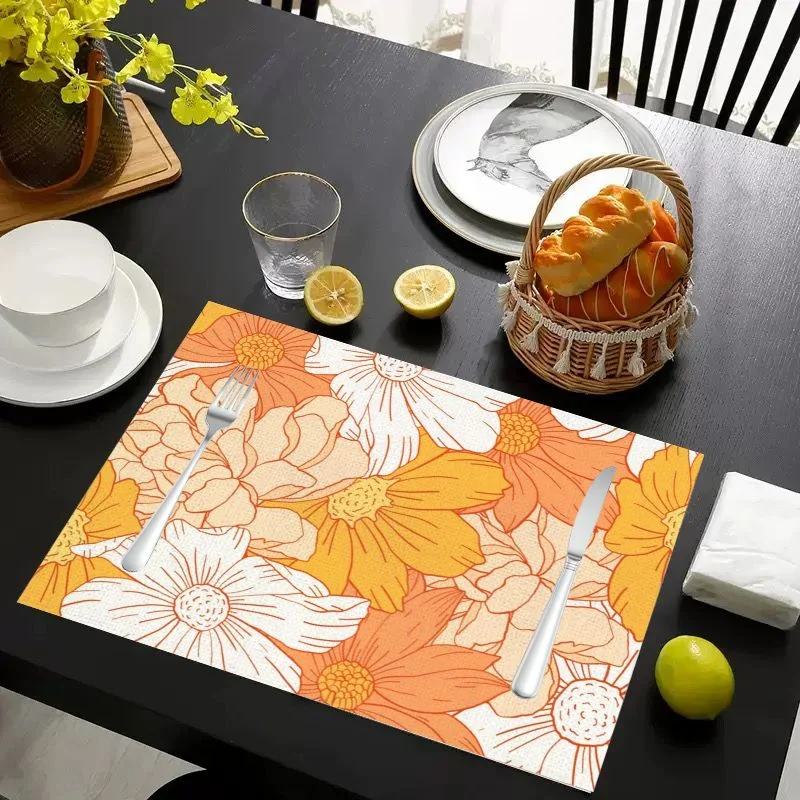 VIKAMA Placemat Birds Flowers Foliage Print, Waterproof Oil-Proof Heat-Resistant Woven Dining Table Mat for Home