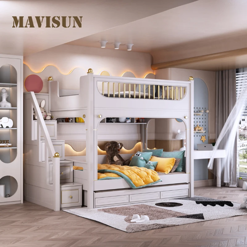 

Bed for Kids Creative Lovely White Castle Bed For 5 To 8 Years Old Solid Wood Bedroom Furniture Ladder Cabinet Children Bunk Bed