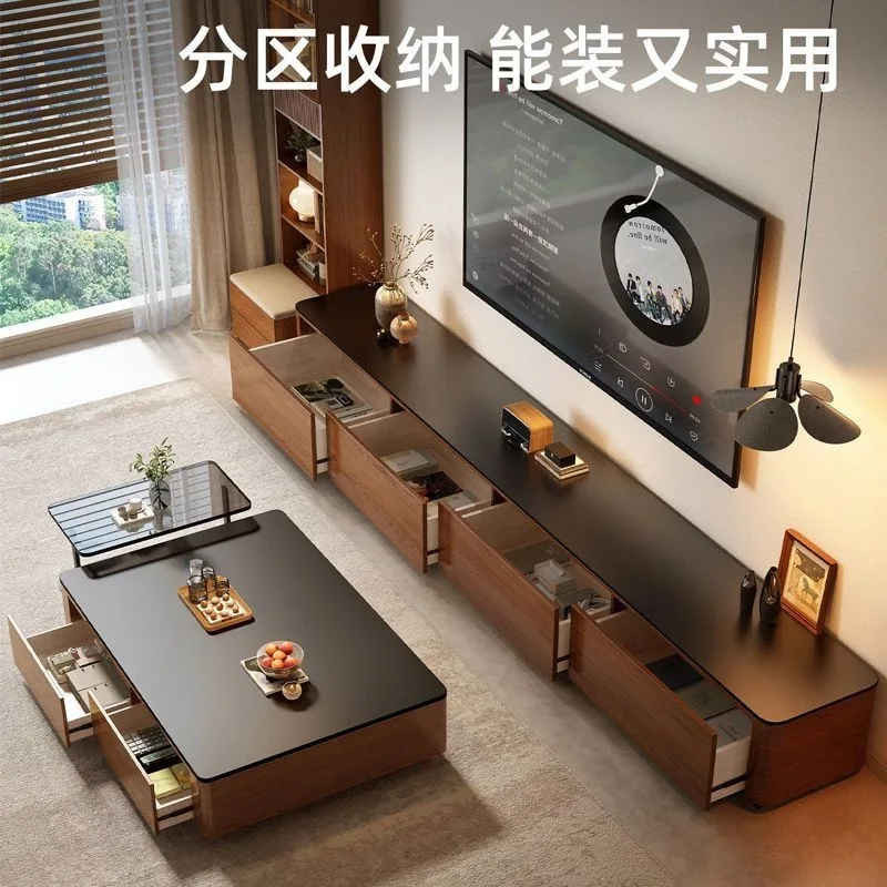 Floor-to-ceiling TV cabinet, living room household 2026 new medium and ancient style small apartment installation-free coffee ta